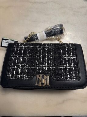 Black & White Tweed Chain Shoulder Bag by